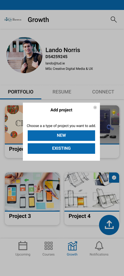 Add projects screen for showcasing university work in a student portfolio