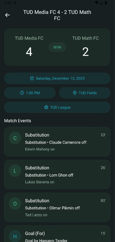 CoachCanvas match history and stats screens