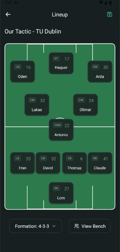 CoachCanvas formation and lineup management screens