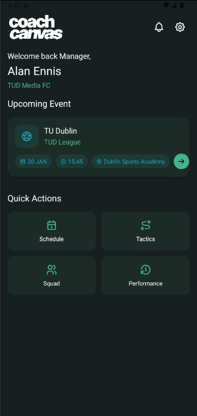 CoachCanvas manager and player home screens