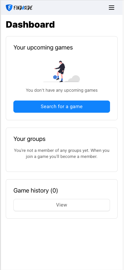 Findaside dashboard - mobile responsive view