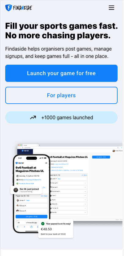 Findaside responsive mobile interface